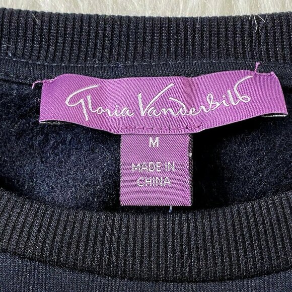 Gloria Vanderbilt Womens size Medium Lace Crewneck Pullover Sweatshirt Top Black - Picture 4 of 9
